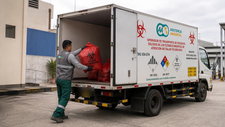 Carga segura de residuos peligrosos al vehículo autorizado
